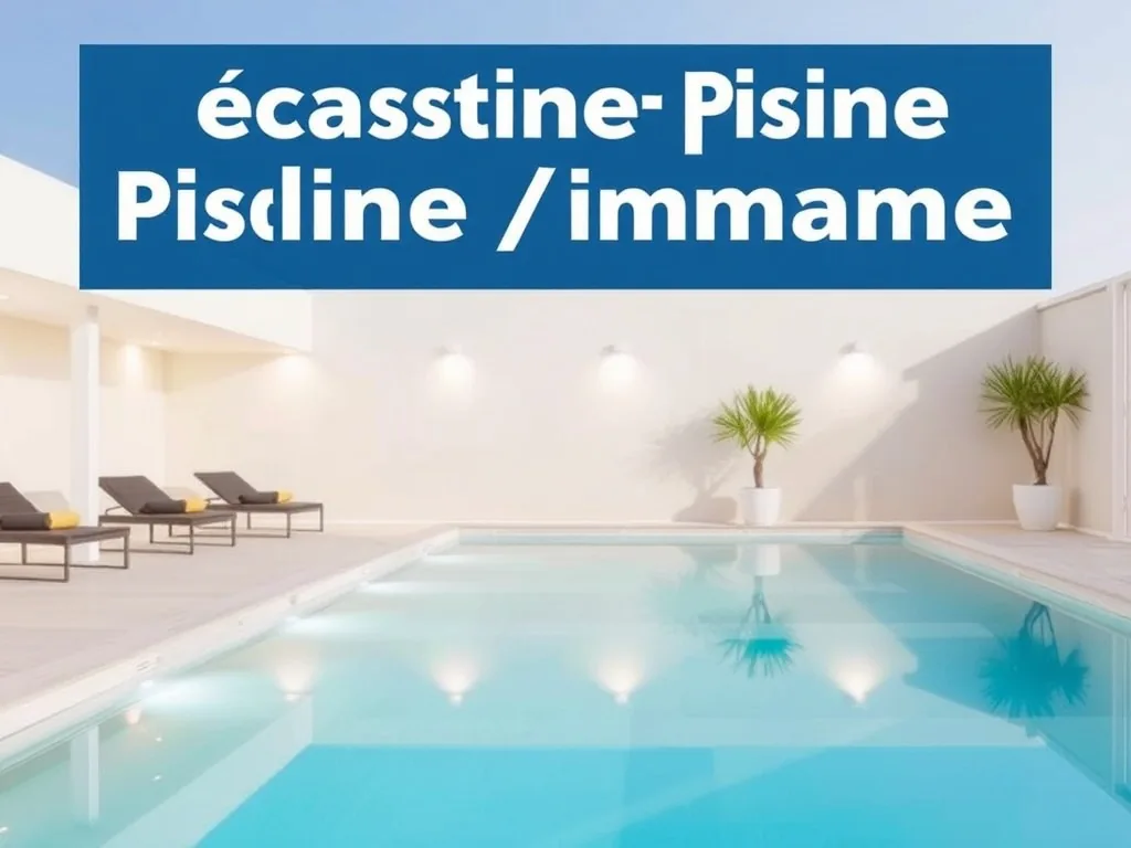 Formulaire de déclaration de piscine et calculatrice posés sur une table à côté d’un plan de bassin et d’un verre d’eau limpide