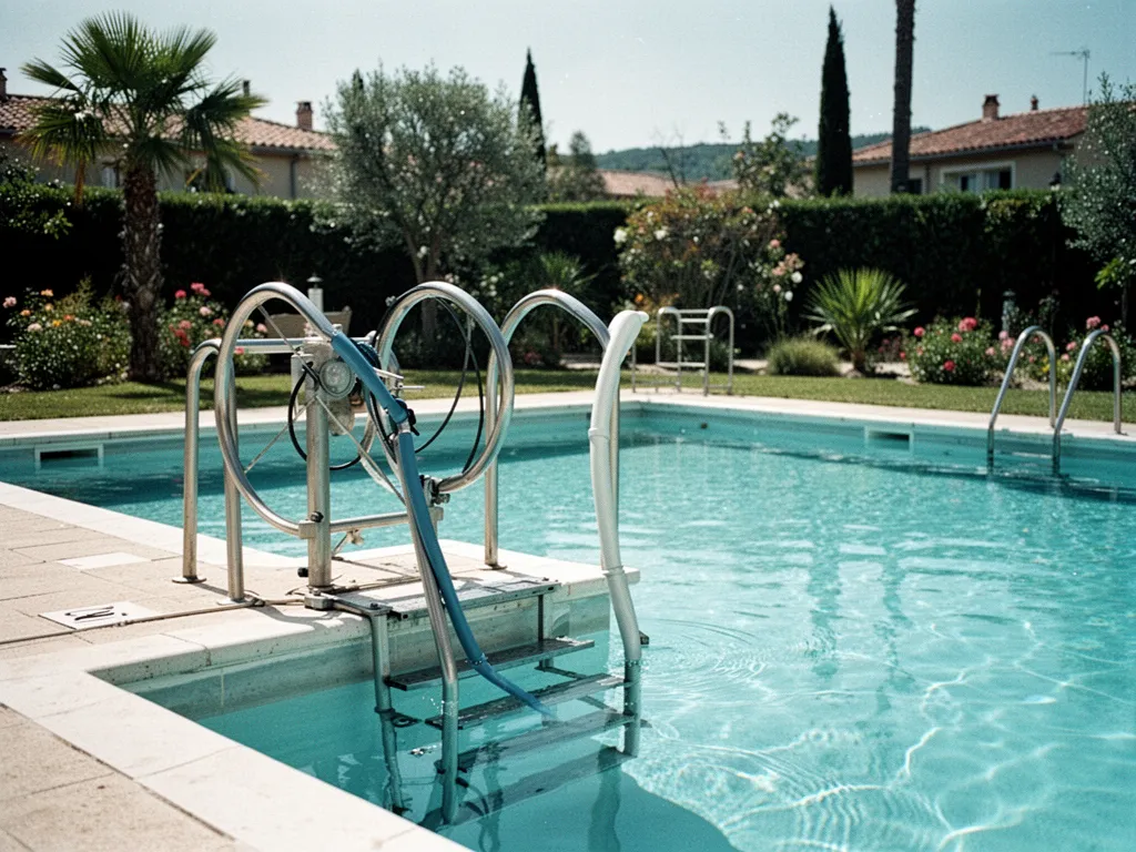 Piscine intérieure chauffée d'un hôtel du Var avec baie vitrée donnant sur la nature et transats en bord de bassin