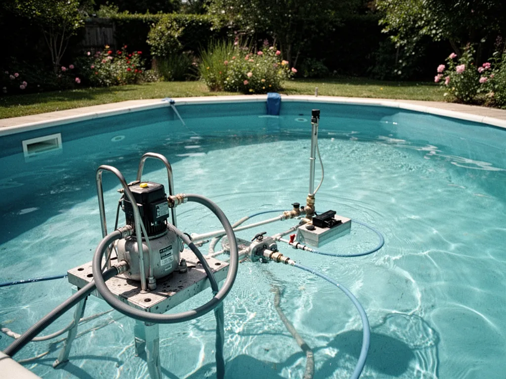 Main appliquant une rustine bleue sur un liner de piscine immergé près d’une petite déchirure