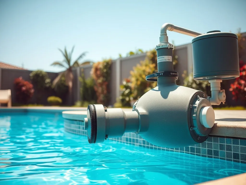 Local technique de piscine ouvert montrant la pompe, le filtre à sable et les vannes de raccordement