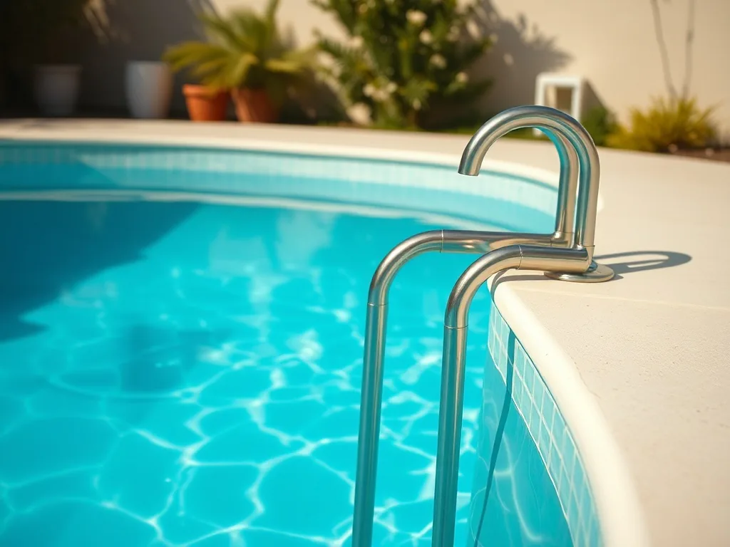 Petite piscine semi-enterrée en bois avec terrasse intégrée dans un jardin de taille modeste