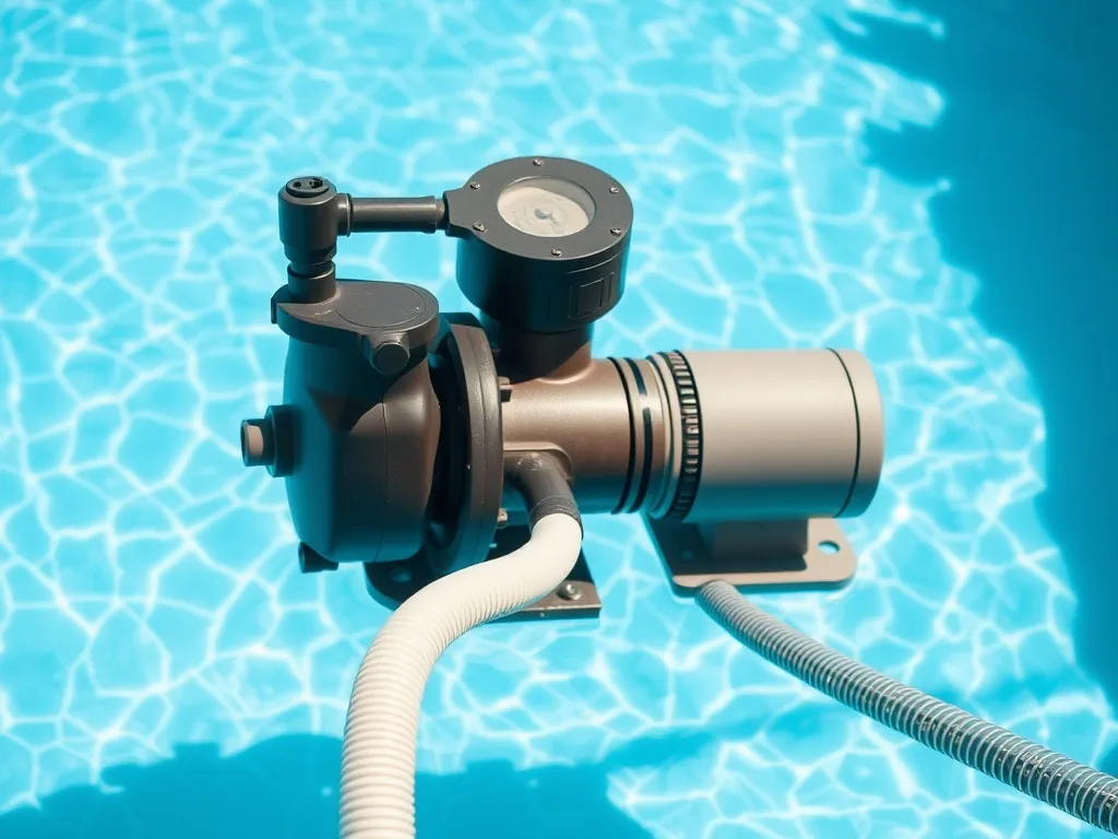 Schéma technique d’une pompe de filtration piscine avec skimmer, filtre à sable, vannes et refoulement sur fond de local technique