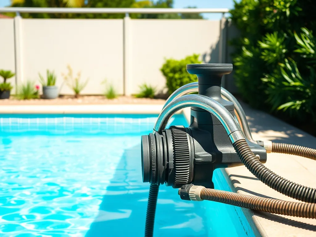 Liner de piscine bleu en cours de pose dans un bassin rectangulaire de 10x5 mètres, avec rails de fixation visibles