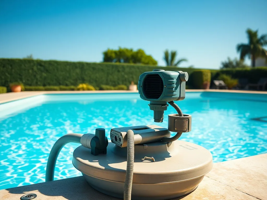 Volet roulant ouvert sur une piscine enterrée de 8 mètres sur 4, lames PVC immergées et margelles en pierre